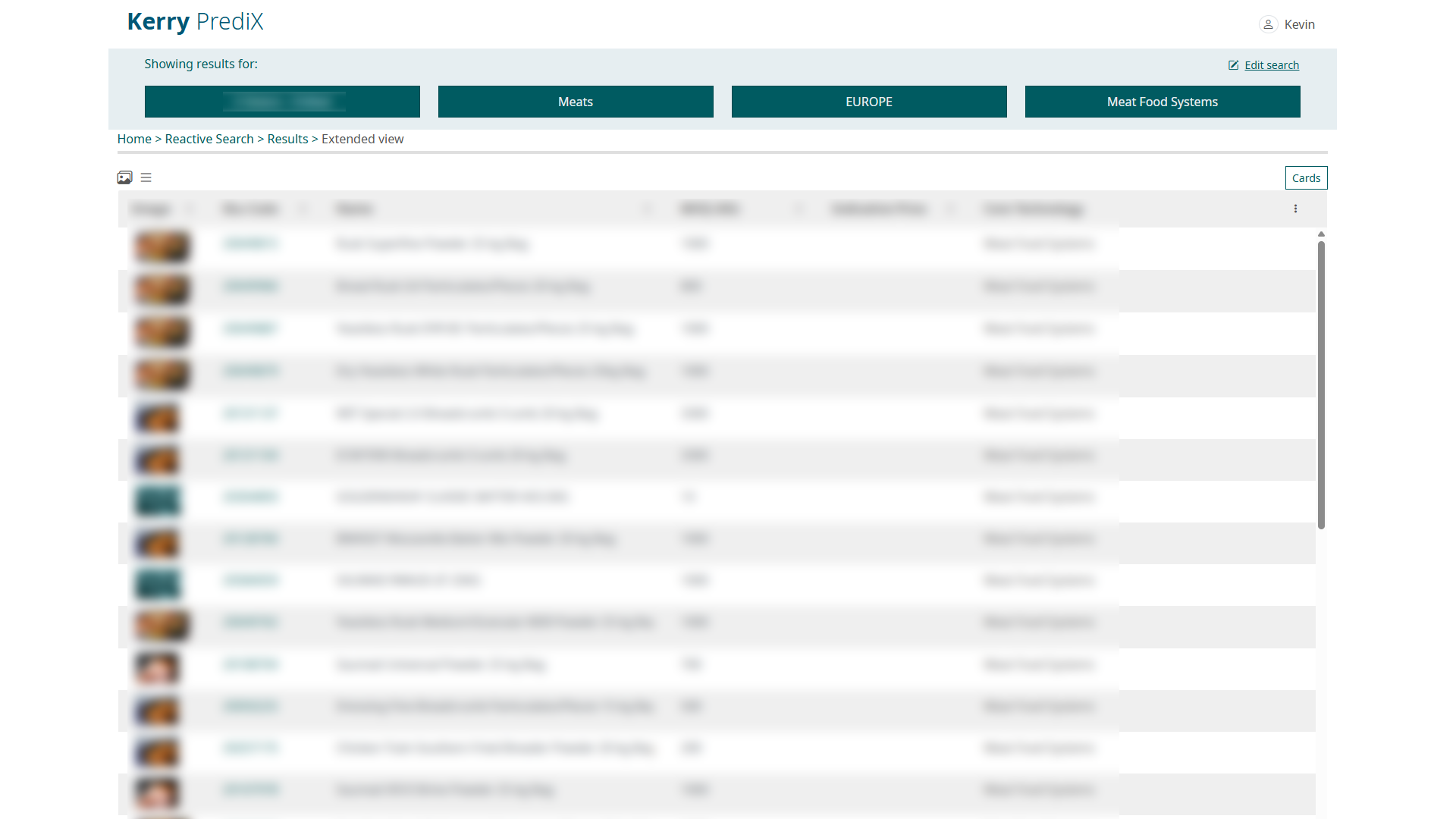 Product recommendations - table view