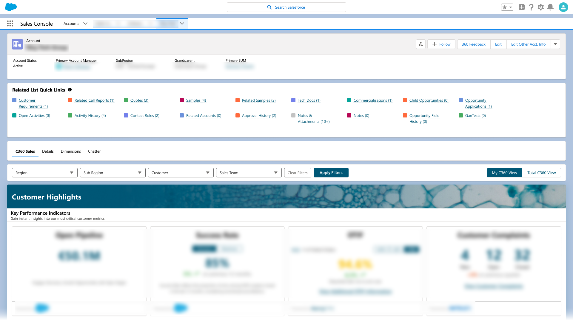 Dashboard top section